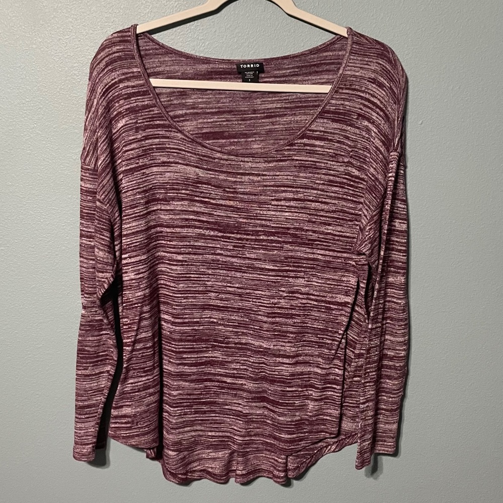 torrid Marled Plum Scoop Neck Long Sleeve Top